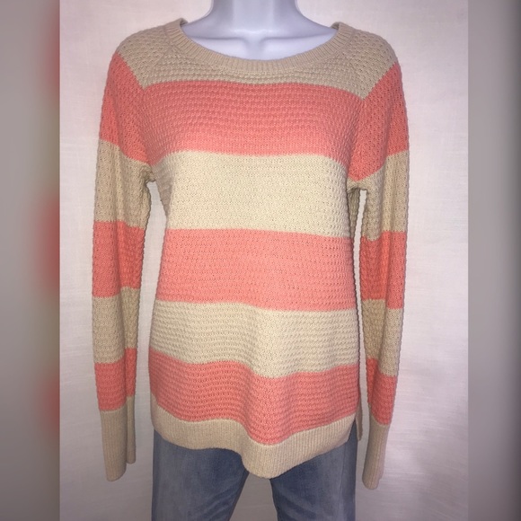 Sweaters - Tan and coral/pink long sleeve sweater.